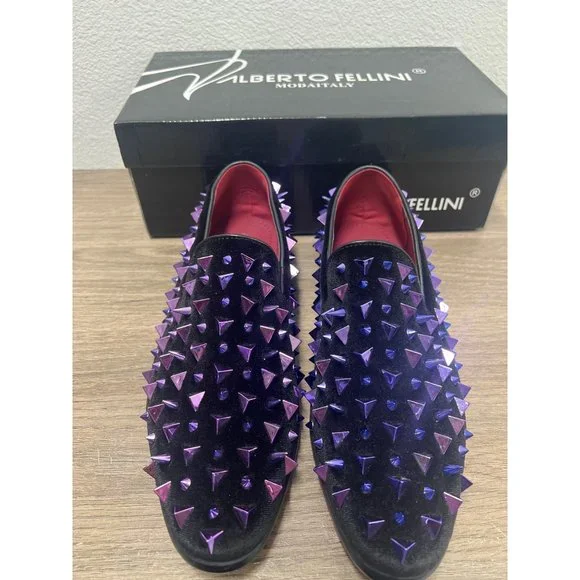 Men's Vintage Spike Dress Loafers Slip On Fashion Shoes Classic Tuxedo Dress - Picture 3 of 10